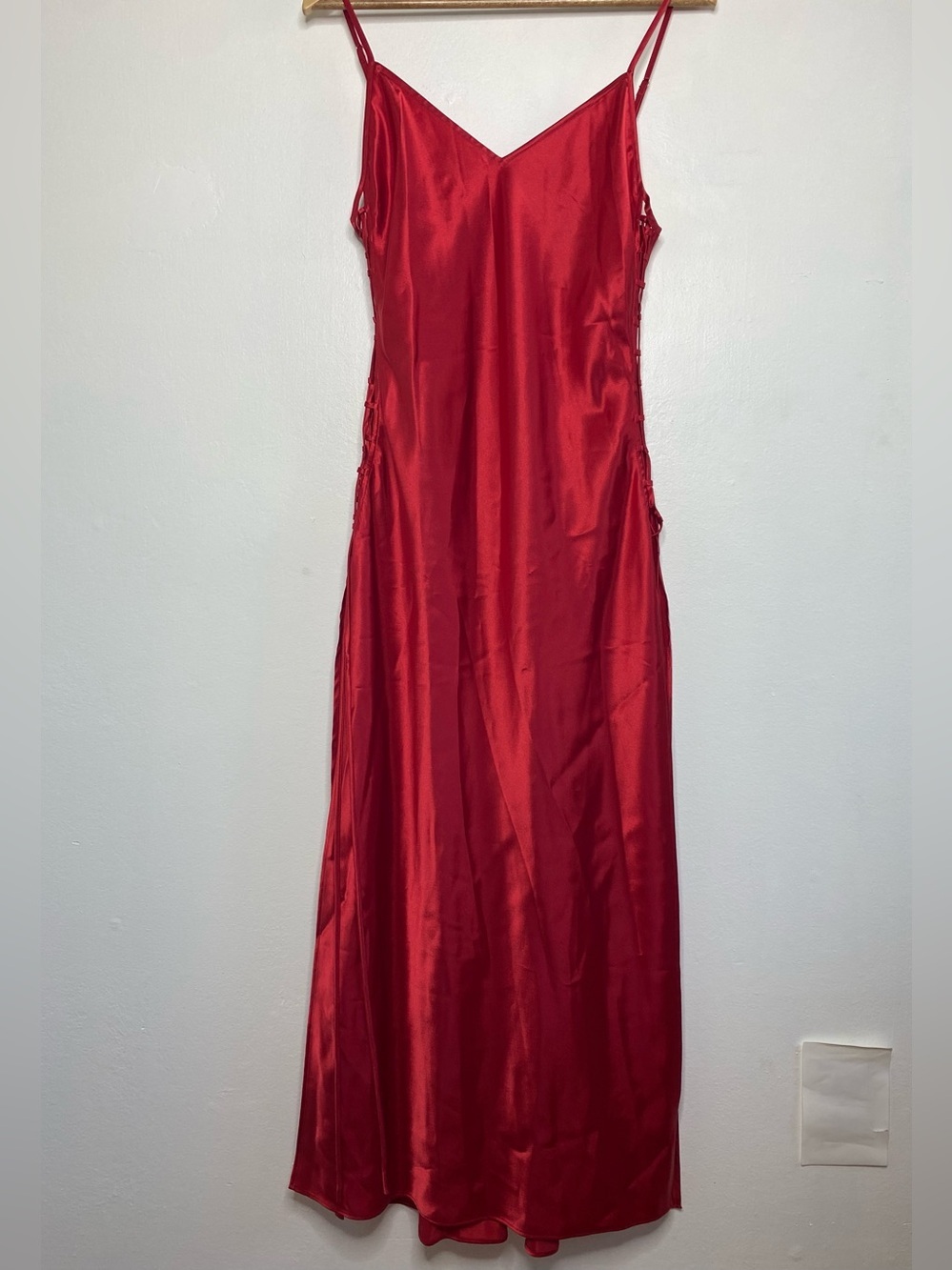 Y2K Victoria’s Secret Satin Maxi Slip dress Double slits lace up sides Size M